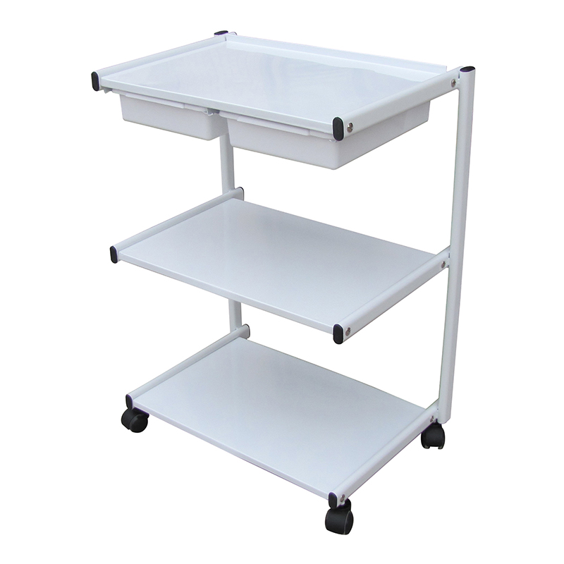 Triple Metal Shelf Spa Cart with Two Basins and Rolling Steel Caster Frame