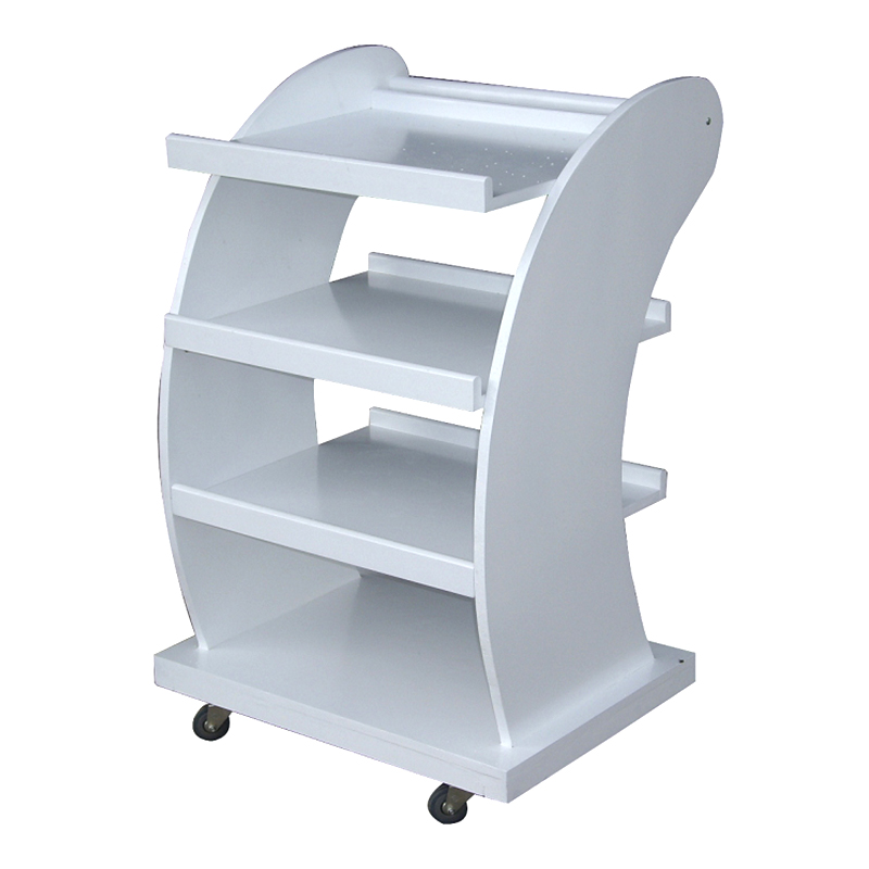 All MDF salon trolley with Three Board Shelves and Rolling Caster Wheel Base