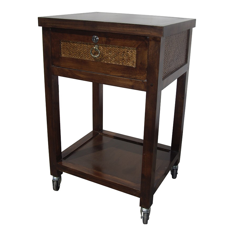 MDF Lock Drawer salon Trolley with Single Board Shelf and Rolling Caster Base