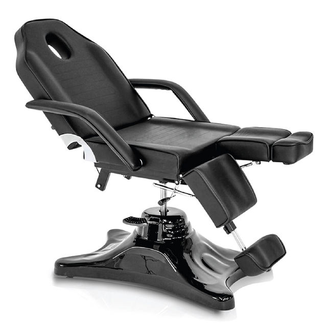 Multi-Position Black Tattoo Chair with Removable Pillow & Armrest, 360° Rotating Hydraulic Beauty Bed for Professional Studios