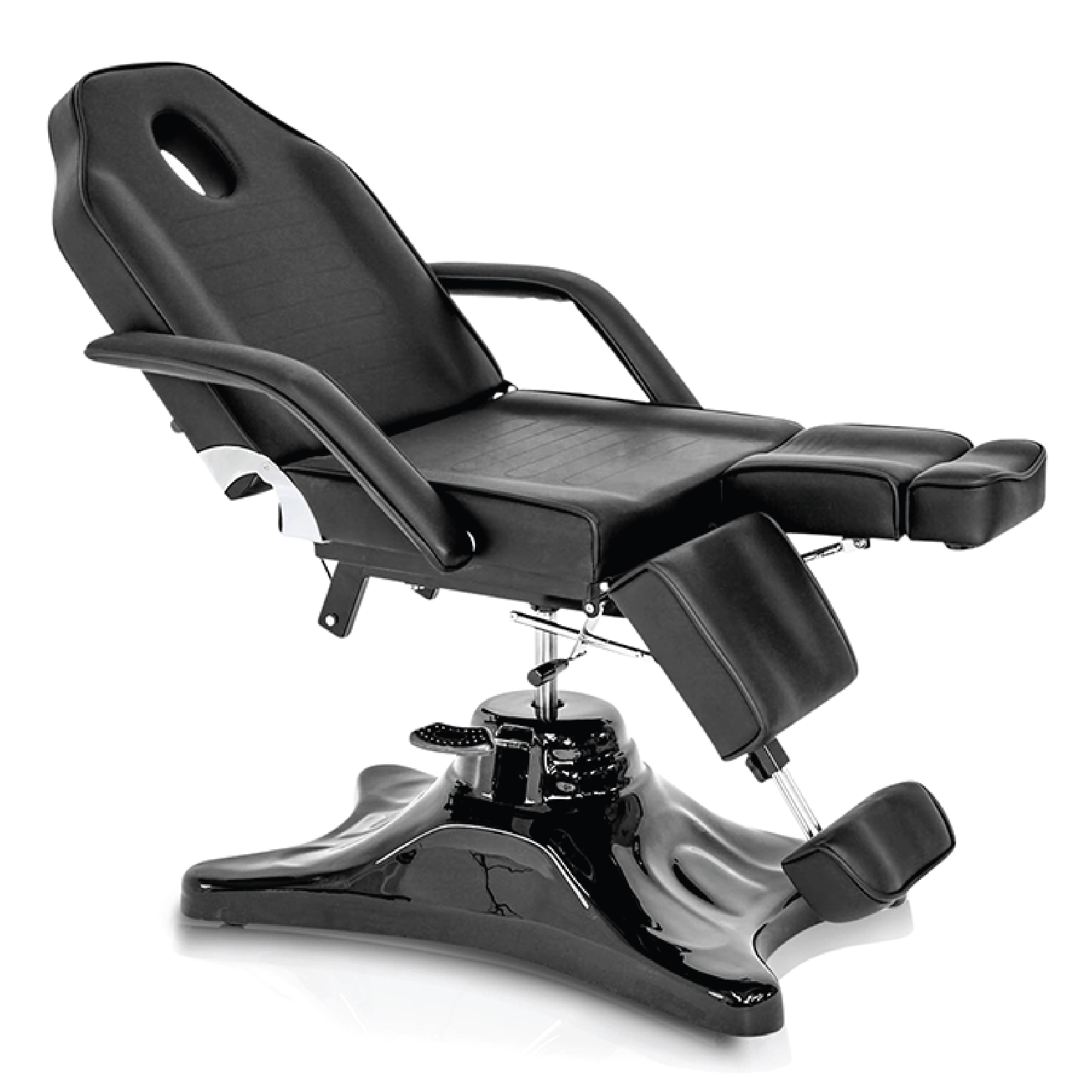 Multi-Position Black Tattoo Chair with Removable Pillow & Armrest, 360° Rotating Hydraulic Beauty Bed for Professional Studios