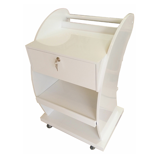 MDF Cabinet Trolley with Locking Drawer and Dual Board Shelves on Wheels