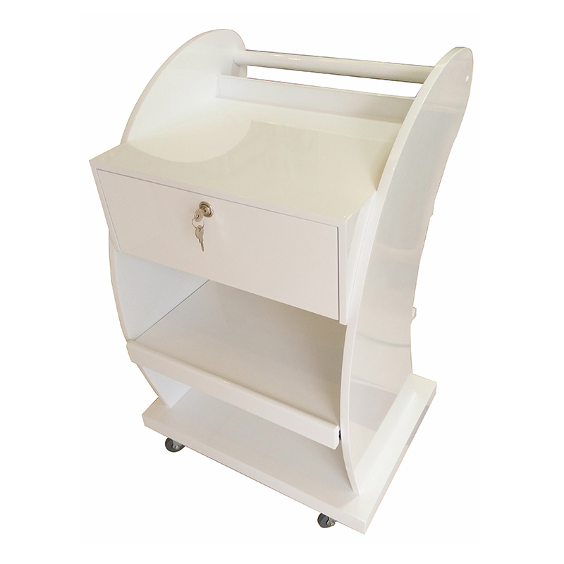 MDF Cabinet Trolley with Locking Drawer and Dual Board Shelves on Wheels