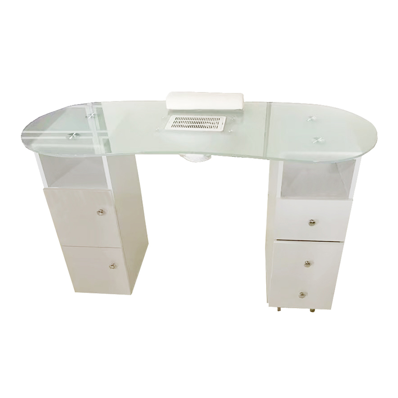 Curved Glass Top Manicure Table with Dust Collector and Storage