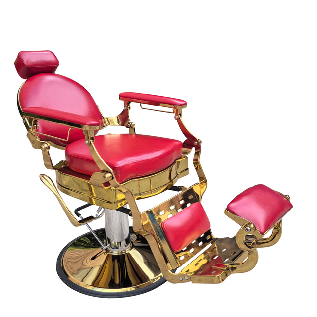 Red PU Leather Barber Chair with Gold Frame for Salon & Barbershop