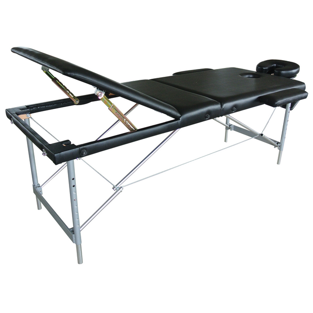 Portable Black Folding Massage Table with Face Hole & Adjustable Footrest, Lightweight PU Leather Beauty Bed for Spa & Therapists