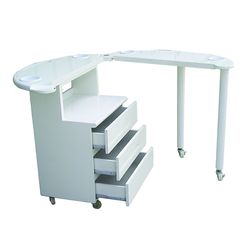 Corner L-Shaped Manicure Table with Three Drawers and Cup Holders