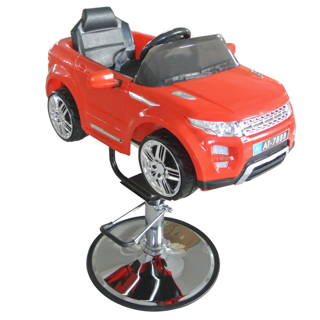 Fun Car-Shaped Baby Salon Chair, Red PU Leather Kids Barber Chair with Music, Safety Belt & Adjustable Height